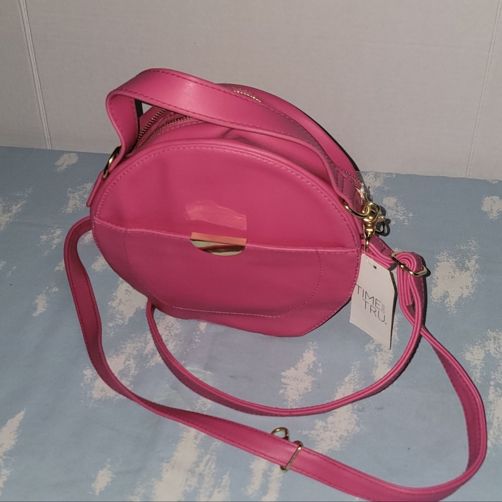 Timw N Tru Pink Round Crossbody Bag with Gold Accent